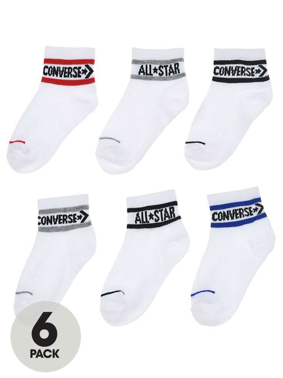 Kids * | Converse Older Kids Wordmark Ankle 6Pk Socks White