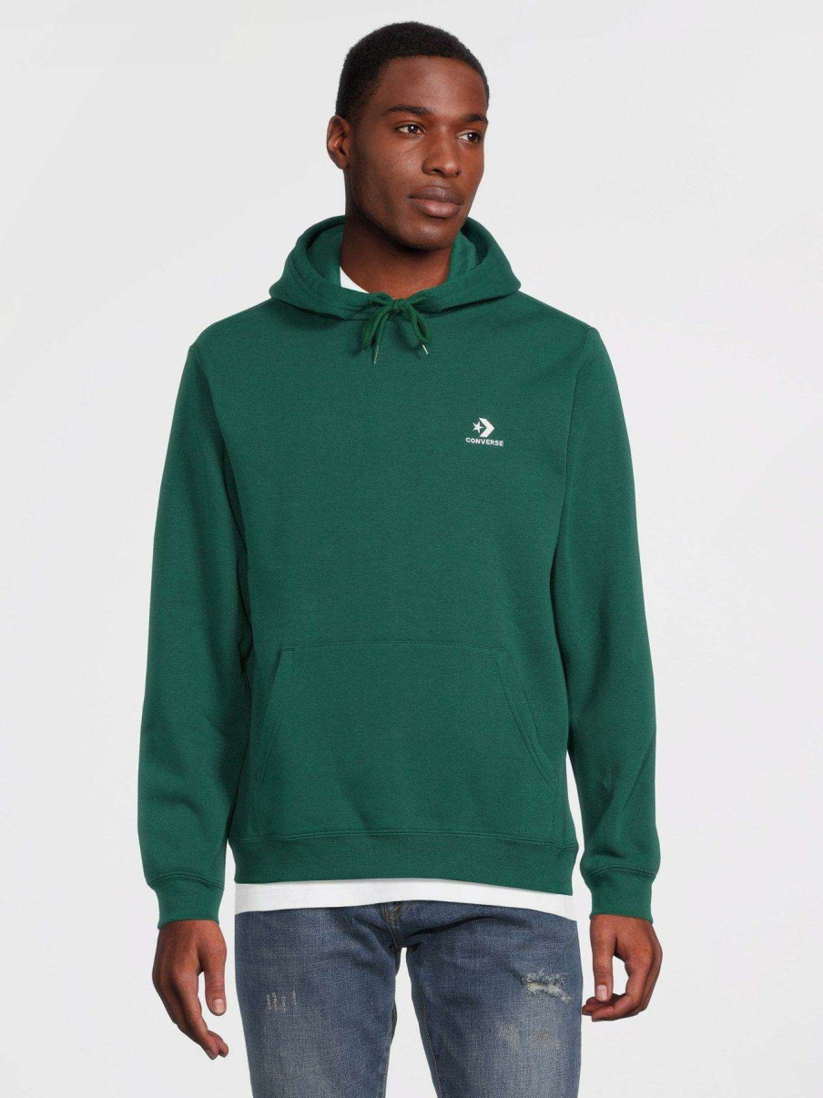 Men * | Converse Embroidered Star Chevron Left Chest Pullover Hoodie Bottle Green