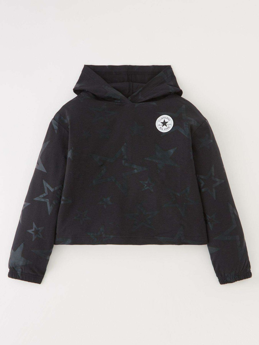 Kids * | Converse Older Girls Printed Boxy Star Hoodie Black