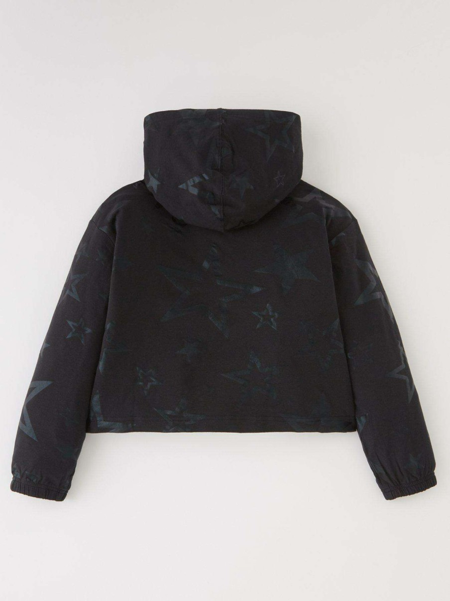 Kids * | Converse Older Girls Printed Boxy Star Hoodie Black