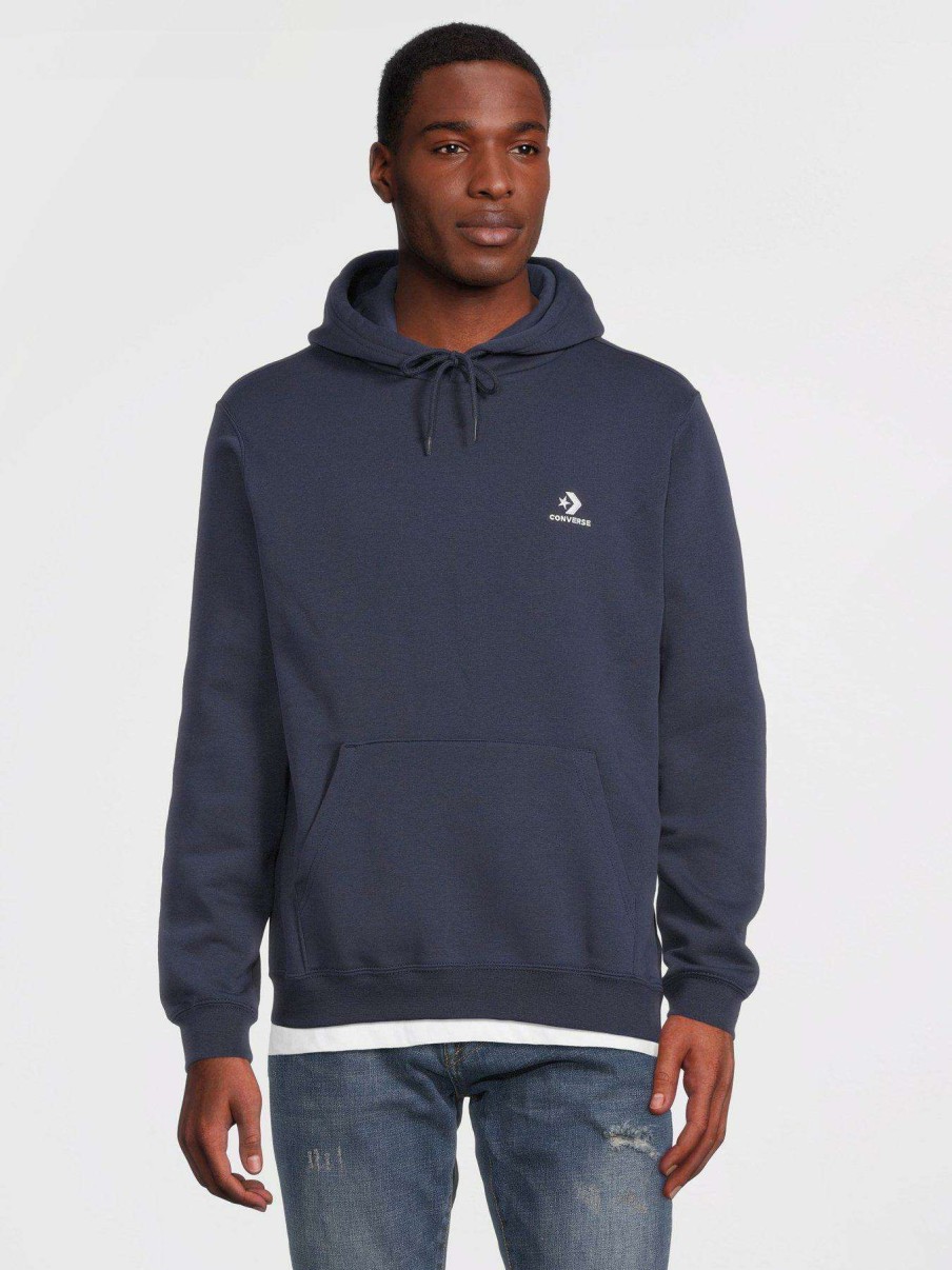 Men * | Converse Embroidered Star Chevron Left Chest Pullover Hoodie Navy