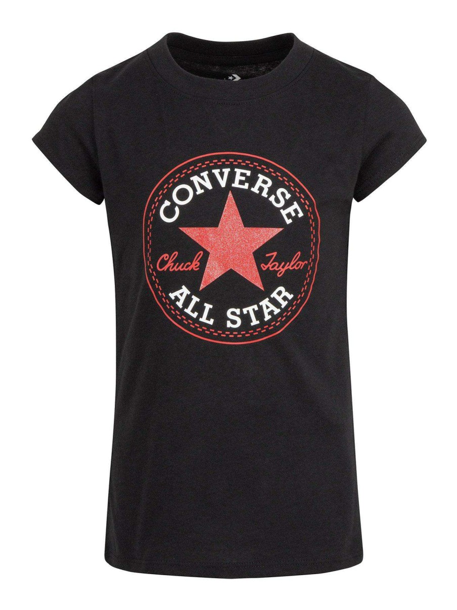 Kids * | Converse Older Girls Chuck Patch T-Shirt Black/White