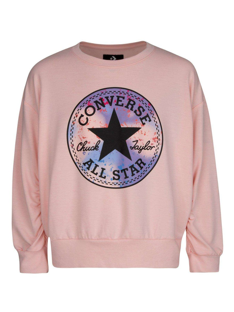 Kids * | Converse Ruched Chuck Patch Crew Neck Sweatshirt Pink