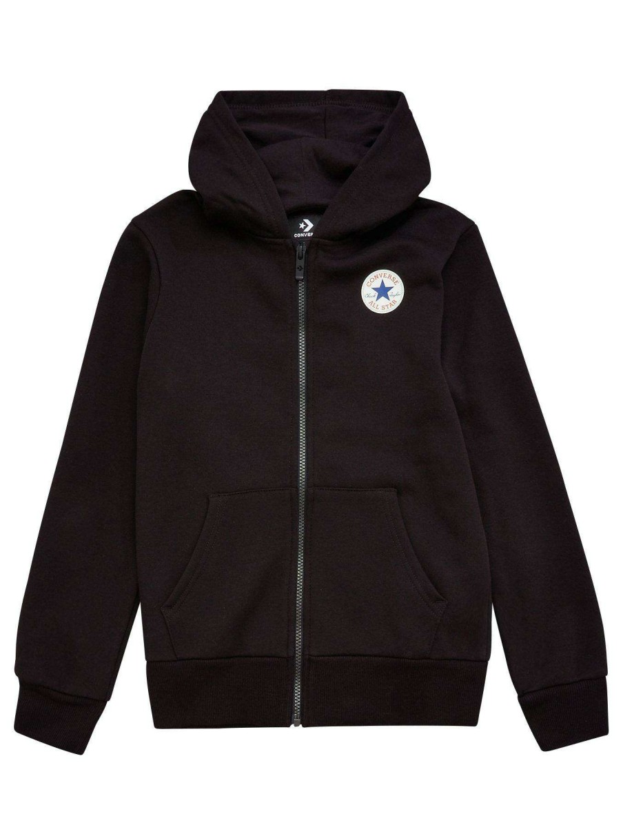 Kids * | Converse Fleece Printed Chuck Patch Full Zip Hoodie Black