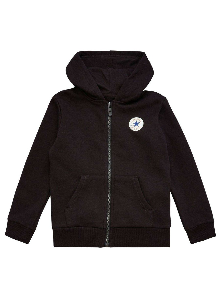 Kids * | Converse Fleece Printed Chuck Patch Full-Zip Hoodie Black