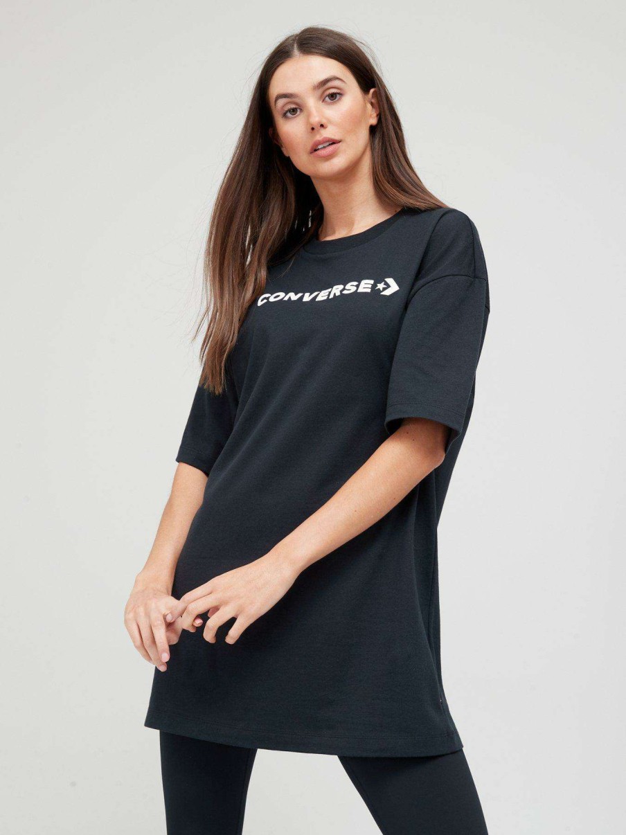 Women * | Converse Oversized Wordmark Top Black