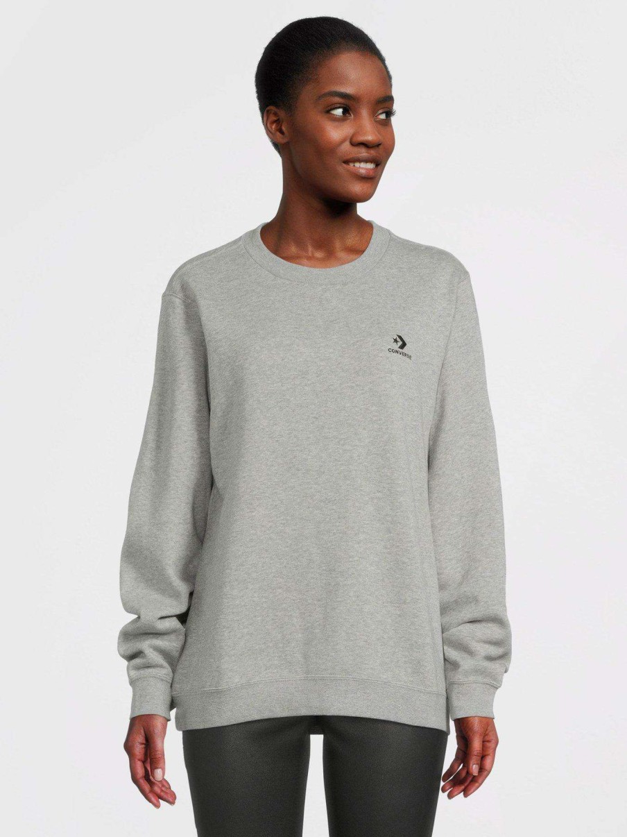 Women * | Converse Converse Left Star Chevron Fleece Sweat Crew Vintage Grey Heather