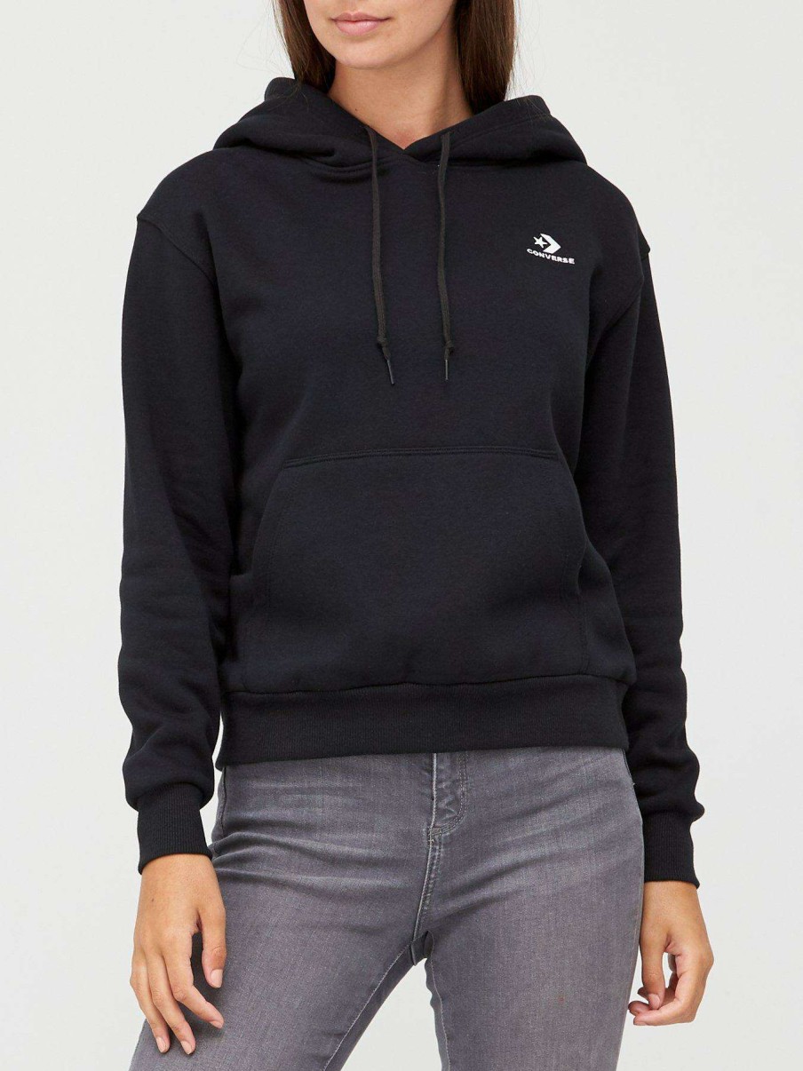 Women * | Converse Embroidered Star Chevron Pullover Hoodie Black