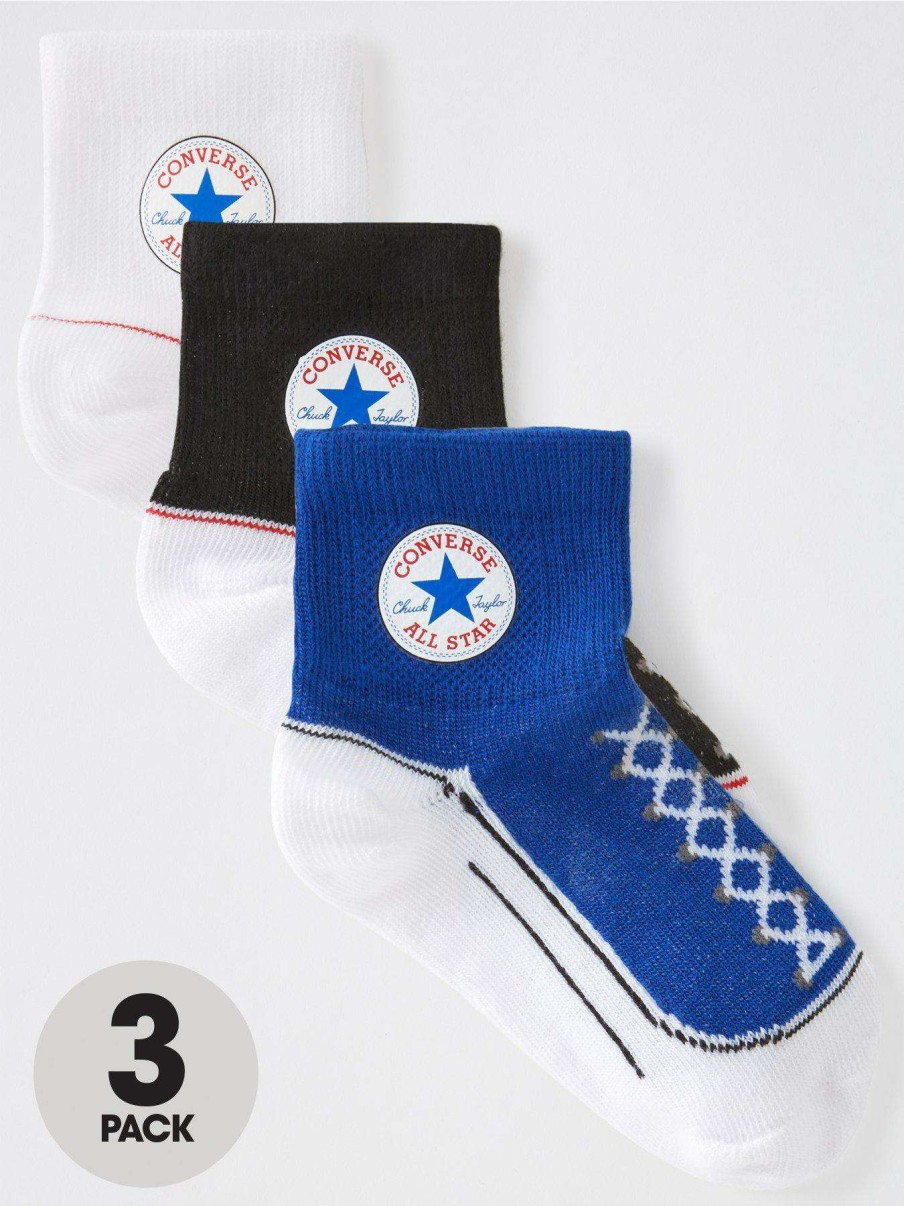 Gifts * | Converse Younger Chuck Infant Toddler 3 Pack Quarter Socks Blue