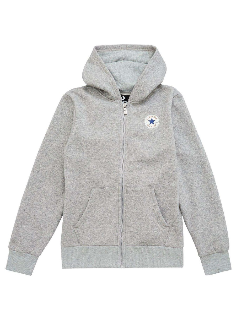 Kids * | Converse Fleece Printed Chuck Patch Full-Zip Hoodie Grey