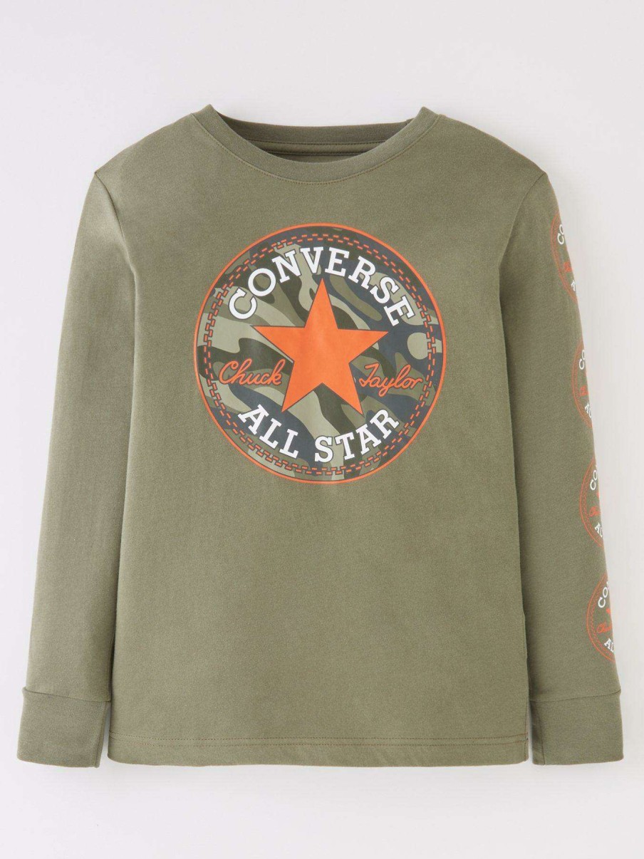 Kids * | Converse Camo Filled Chuck Patch Long Sleeve T-Shirt Khaki