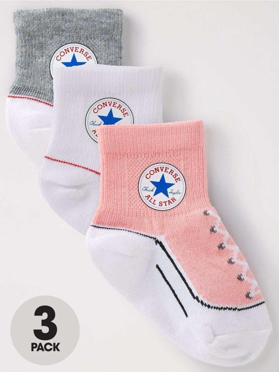 Gifts * | Converse Younger Chuck Infant Toddler Quarter Socks 3 Pack Pink/White/Grey