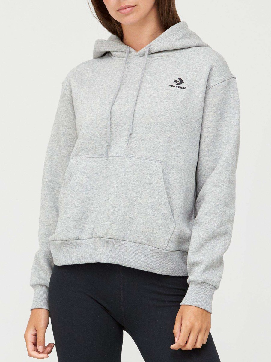 Women * | Converse Embroidered Star Chevron Pullover Hoodie Grey Heather