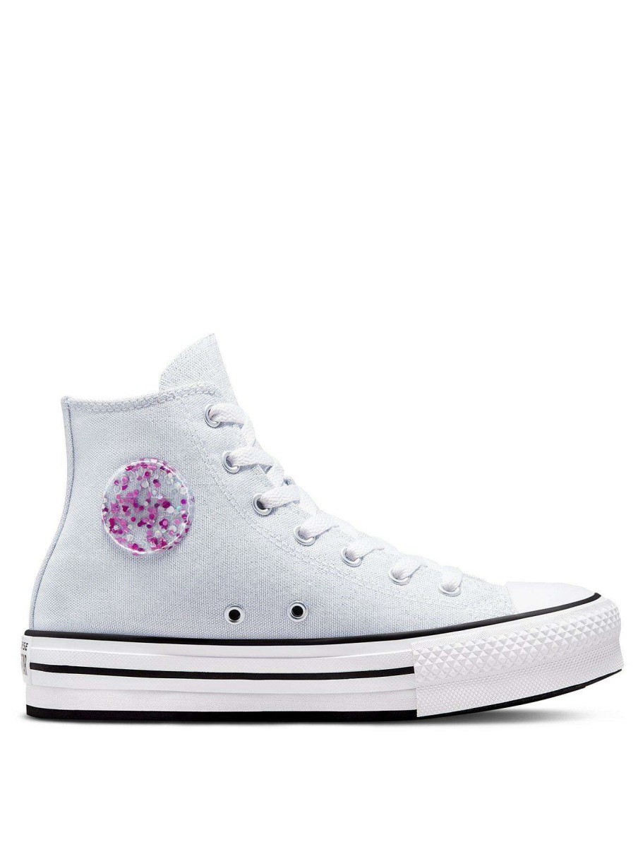 Kids * | Converse Chuck Taylor All Star Hi Junior Girls Eva Lift Glitter Platform Trainers -White/Silver