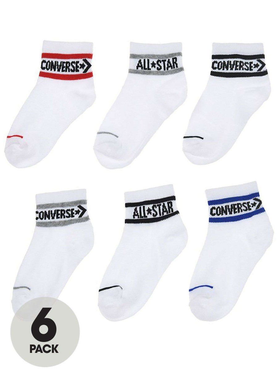 Kids * | Converse Older Kids Wordmark Ankle 6Pk Socks White