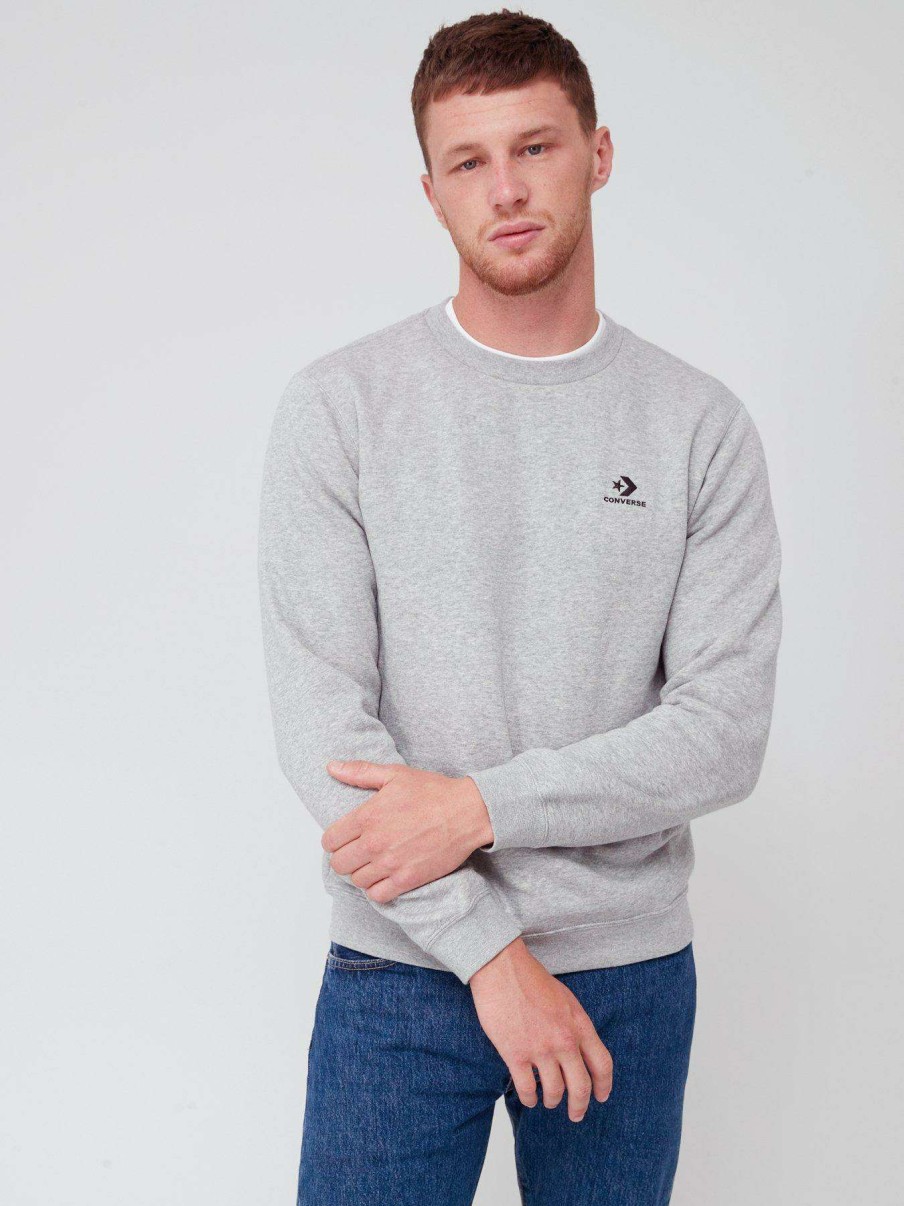 Men * | Converse Embroidered Star Chevron Left Chest Crew Light Grey Heather