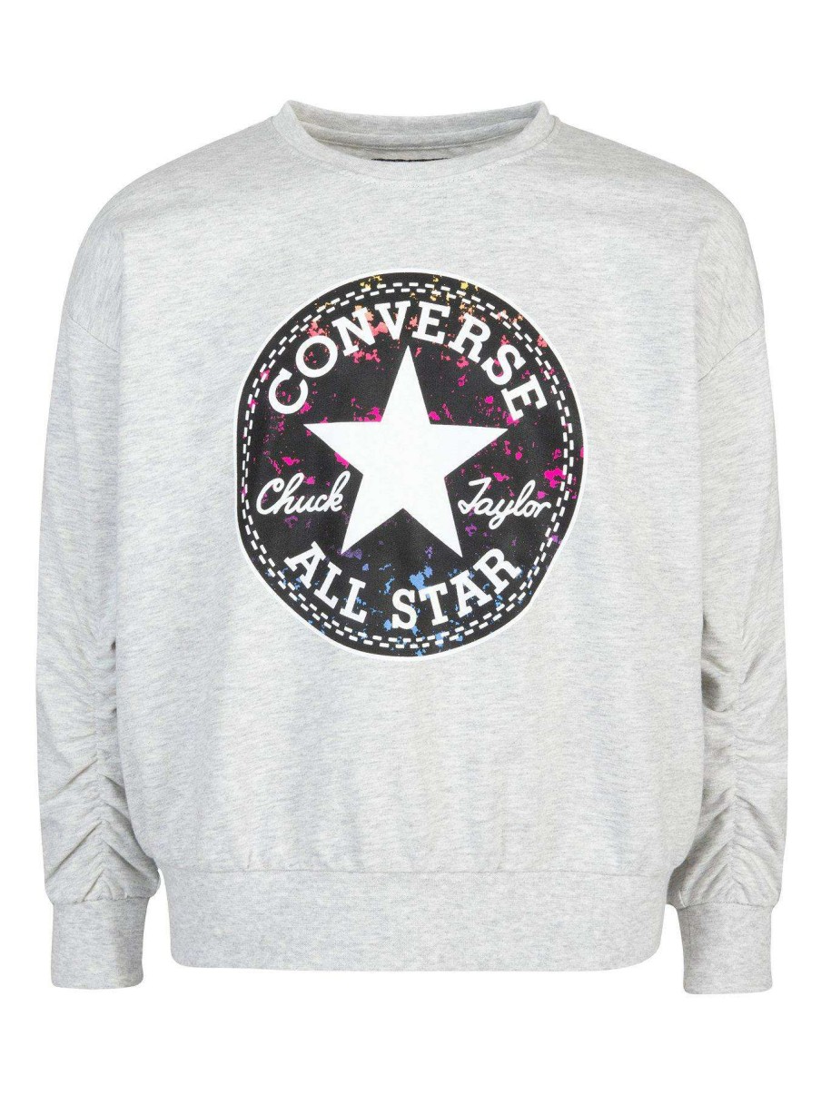 Kids * | Converse Ruched Chuck Patch Crew Neck Sweat Top Grey