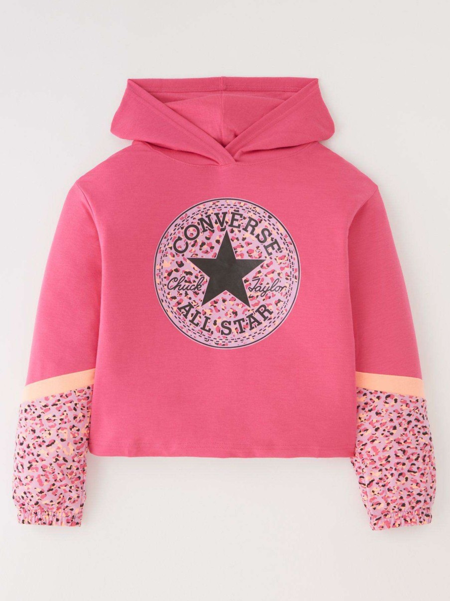 Kids * | Converse Older Girls Colorblocked Printed Hoodie Pink