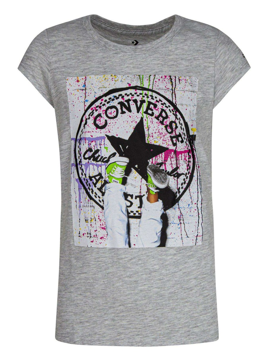 Kids * | Converse Older Kids Photorealistic Graphic Drip T-Shirt Grey