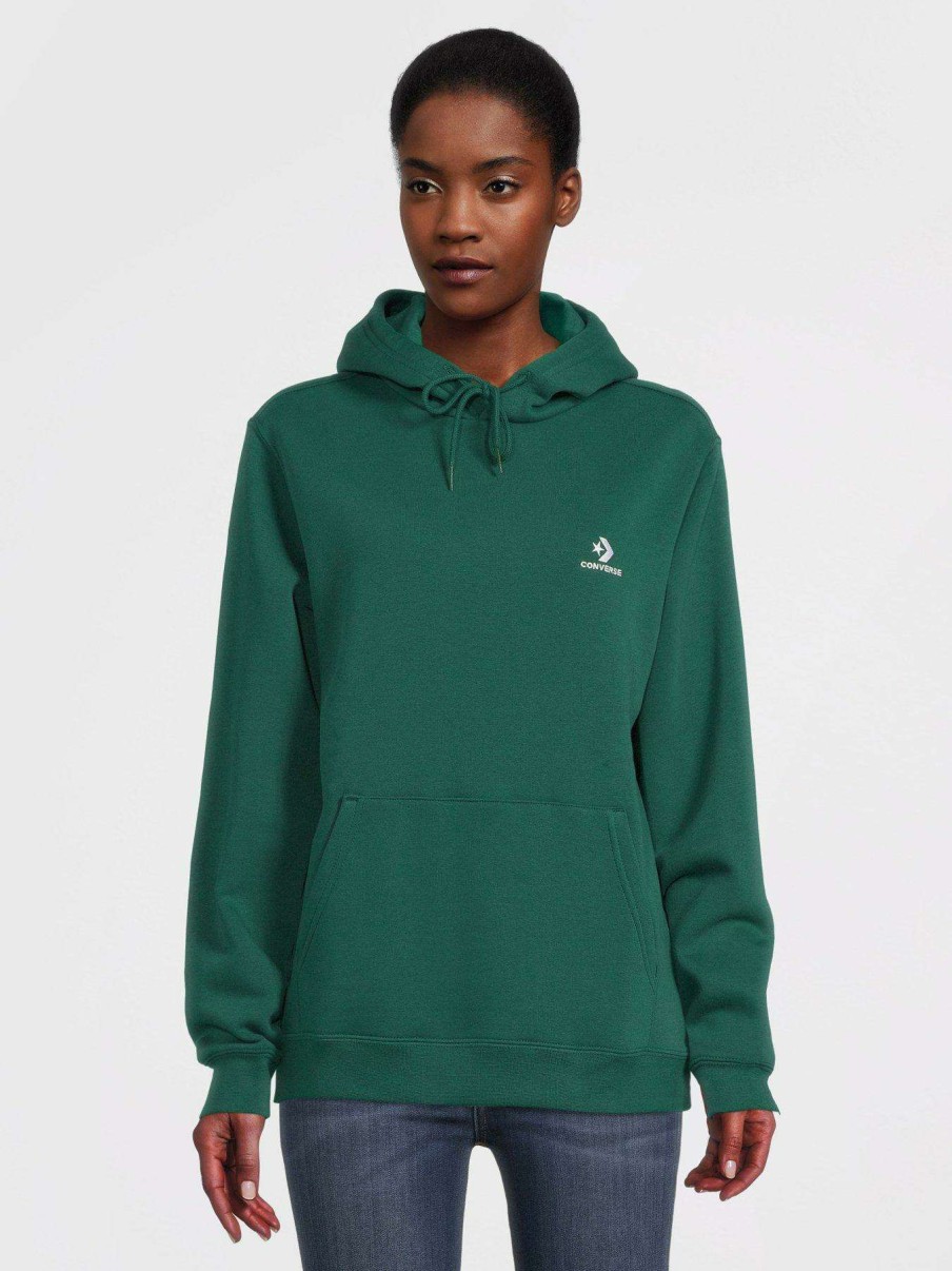 Women * | Converse Left Chest Star Chevron Embroidered Classic Hoodie Green