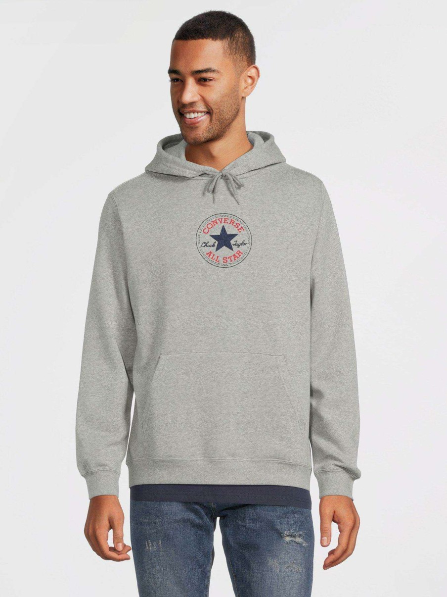 Men * | Converse Chuck Taylor Patch Graphic Pullover Hoodie Light Grey Heather