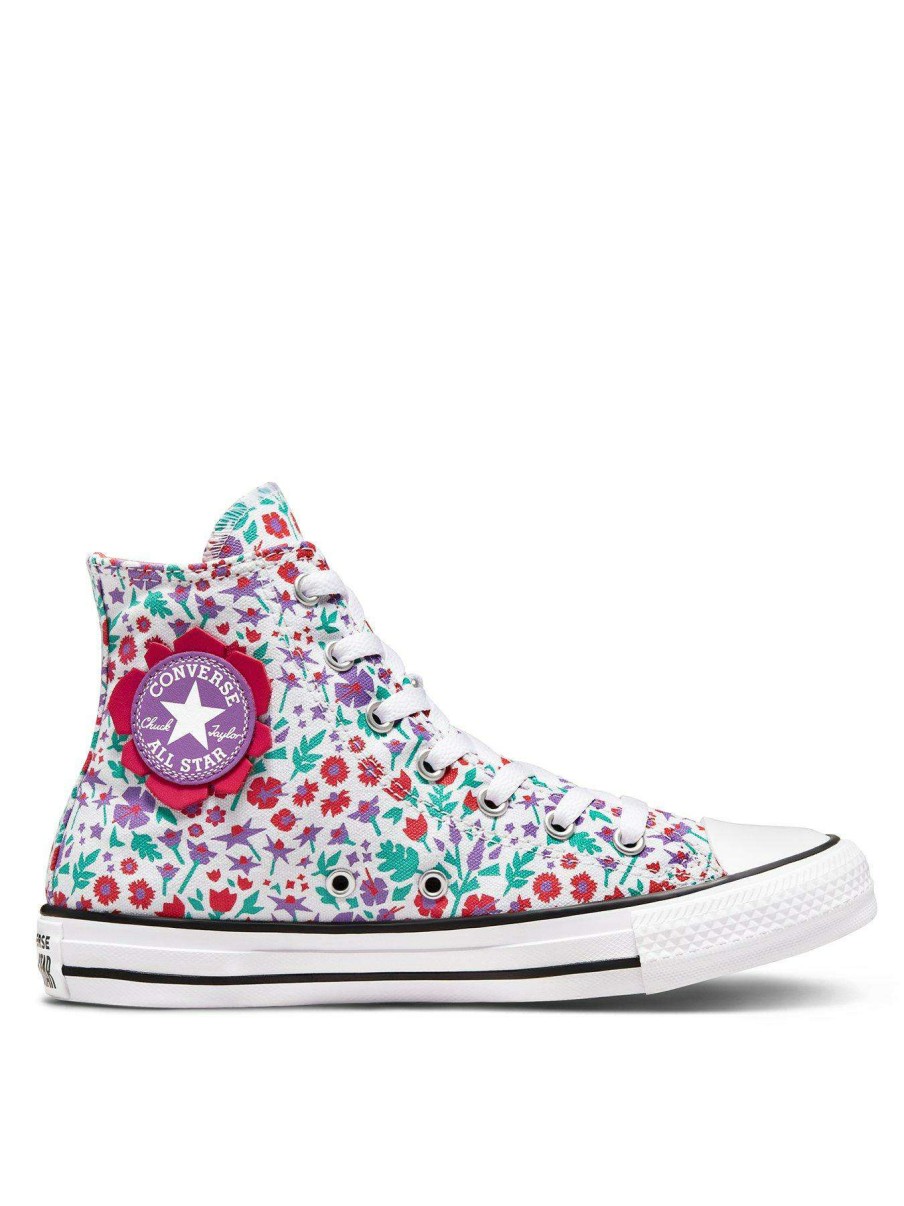 Kids * | Converse Chuck Taylor All Star Hi Junior Girls Paper Floral Print Trainers -White/Multi